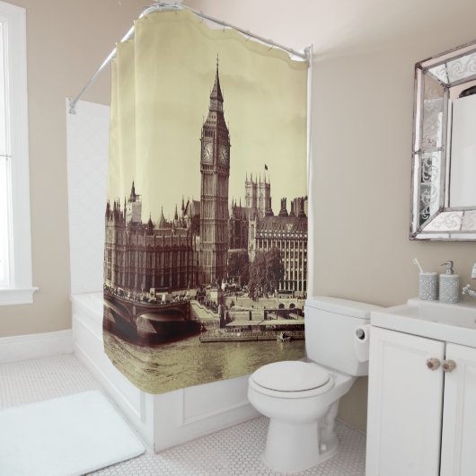 London Westminster met Big Ben en bridge. Douchegordijn (In situ)