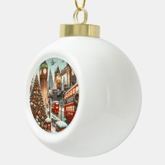 London's Feestelijke Splendor - Levendige Kerstaut Keramische Bal Ornament
