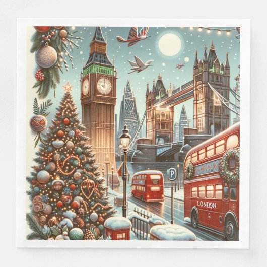 London's Feestelijke Splendor - Levendige Kerstaut Servet (Voorkant)