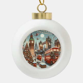 London's Festive Splendor - Vibrant Christmas Car Keramische Bal Ornament