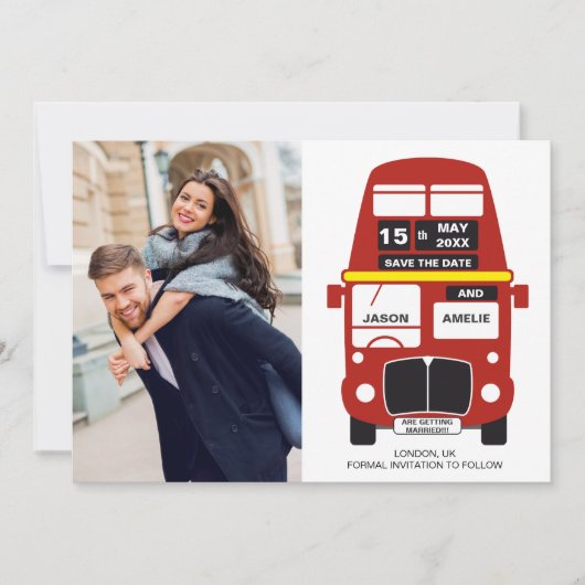 Londres Bus Enregistrer la carte Date Photo Black (Devant)