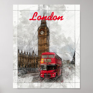 Londres bus rouge et Big ben Poster