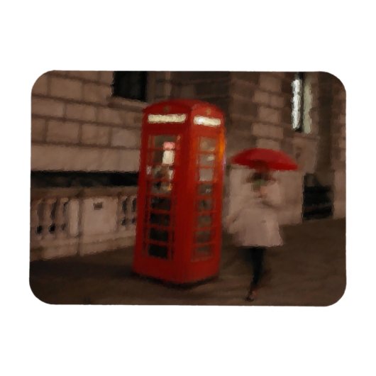 Londres - Rainy Day Phone Box - Umbrella Magnet (Horizontal)