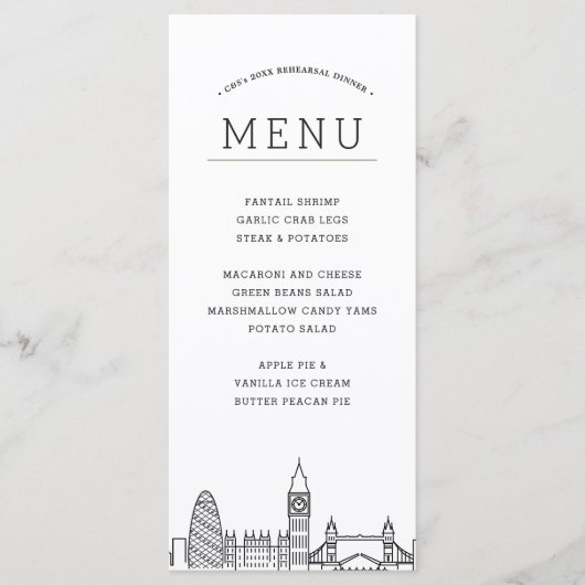 Londres Skyline | Menu Dîner Mariage (Devant)