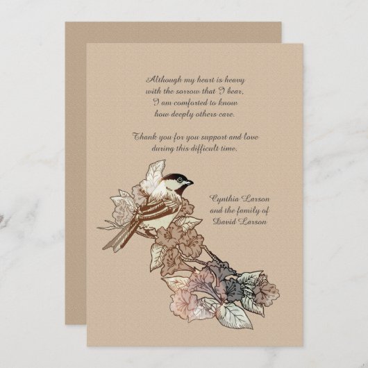 Lone Bird Bereavement Bedankt Notecard (Voorkant / Achterkant)