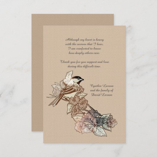 Lone Bird Bereavement Bedankt Notecard (3.5 x 5) (Voorkant / Achterkant)