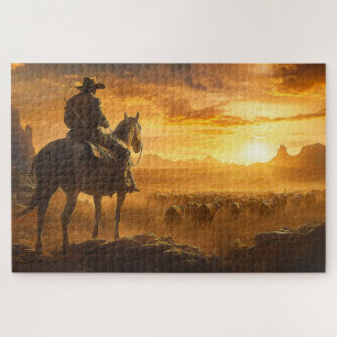 Lone Cowboy bij zonsondergang Legpuzzel
