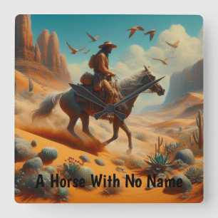 Lone Cowboy in Desert Canyon - Surrealistische Wes Vierkante Klok