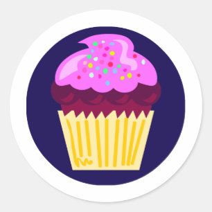 Lone Cupcake Paarse Fun Cartoon Art Ronde Sticker