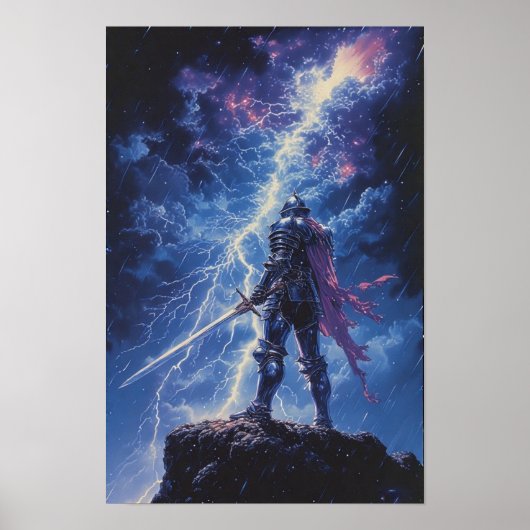 Lone Knight in het Storm Poster (Voorkant)