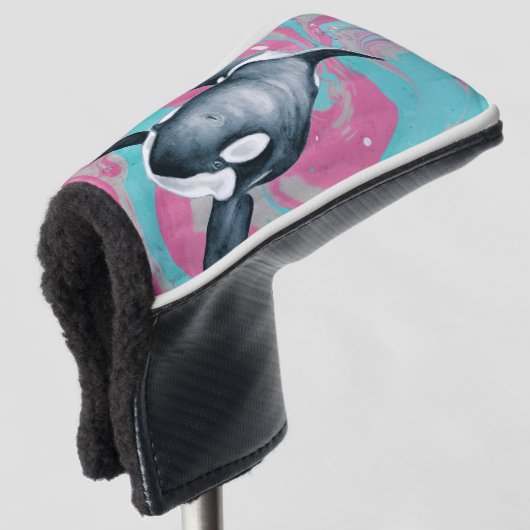 Lone Orca whale Marble Blauwgroen Roze Golfheadcover (3/4 voorkant)