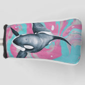 Lone Orca whale Marble Blauwgroen Roze Golfheadcover (Voorkant)