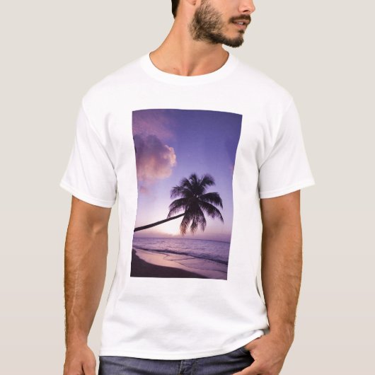 Lone palm tree at sunset, Coconut Grove strand T-shirt (Voorkant)