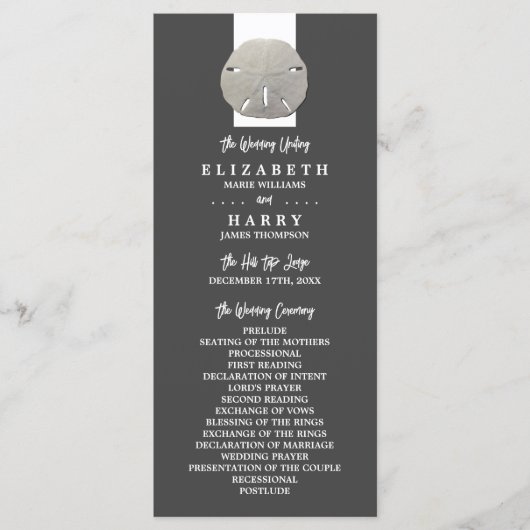 Lone Sand Dollar, Charcoal Gray, Wedding Program Programma (Voorkant)