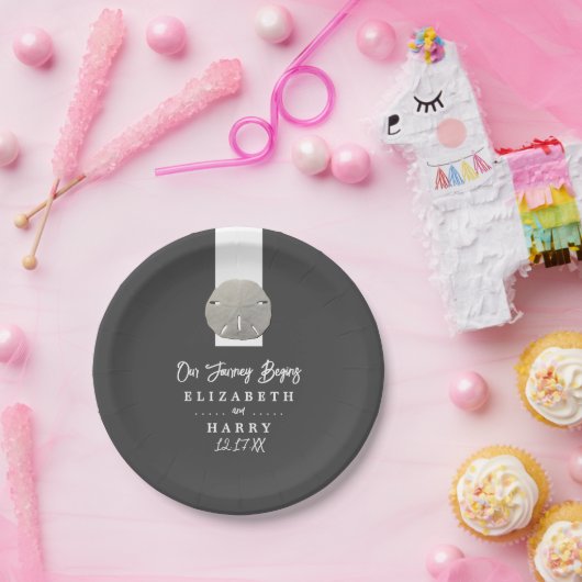 Lone Sand Dollar - Houtskool Grijs - Strand Bruilo Papieren Bordje (Feest)