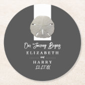 Lone Sand Dollar - Houtskool Grijs - Strand Bruilo Ronde Kartonnen Onderzetter (Voorkant)