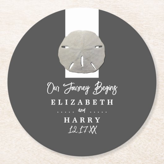 Lone Sand Dollar - Houtskool Grijs - Strand Bruilo Ronde Kartonnen Onderzetter (Voorkant)