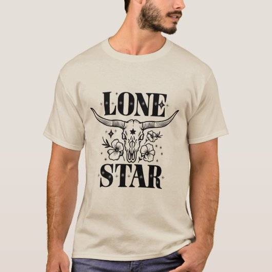 Lone Star" Elégant T-shirt longhorn occidental (Devant)