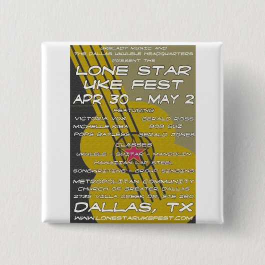 Lone Star Uke Fest Poster Art Vierkante Button 5,1 Cm (Voorkant)