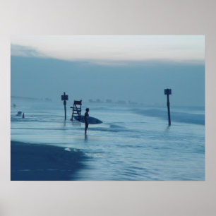 Lone Surfer Dusk Ponce Inlet FL Beach Poster