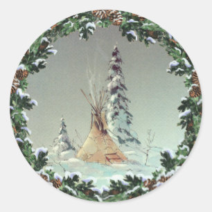 LONE TIPI & WREATH by SHARON SHARPE Ronde Sticker
