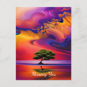 Lone Tree in Water Colorful sky Briefkaart