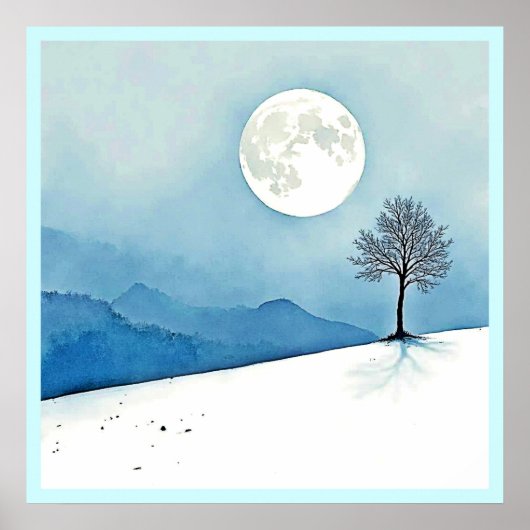 Lone Tree: Serene Full Moon Silence Art Poster (Voorkant)