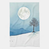 Lone Tree: Serene Full Moon Silence Art Theedoek (Verticaal)