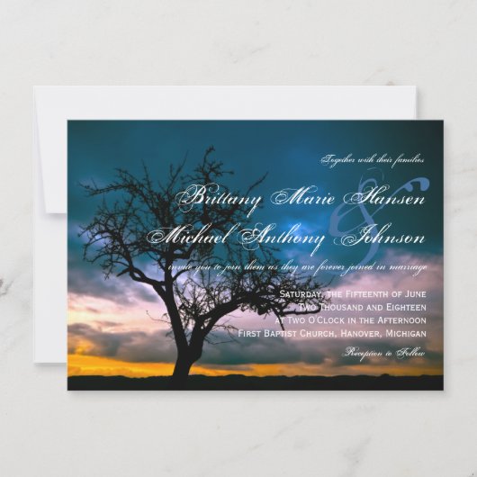 Lone Tree Sunset Country Wedding Invitations Kaart (Voorkant)