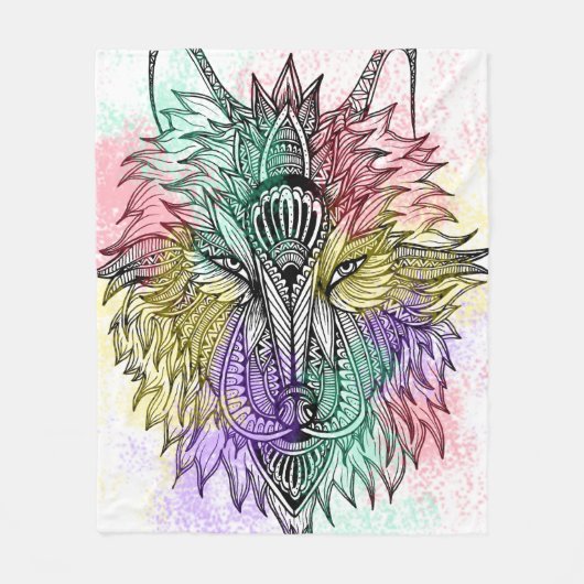 Lone Wolf Color Fleece Deken (Voorkant)