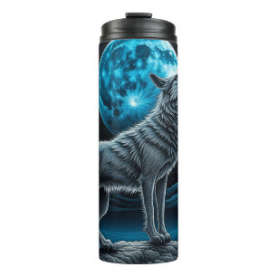 Lone Wolf en Full Moon Zwart en Blauw Thermosbeker