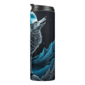 Lone Wolf en Full Moon Zwart en Blauw Thermosbeker (Geroteerd rechts)