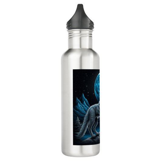 Lone Wolf en Full Moon Zwart en Blauw Waterfles (Links)