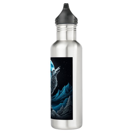 Lone Wolf en Full Moon Zwart en Blauw Waterfles (Rechts)