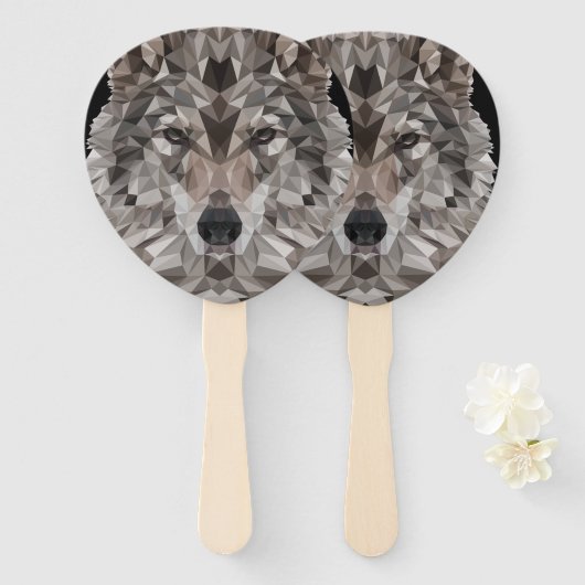 Lone Wolf geometrisch portret Handwaaier (Voorkant en achterkant)