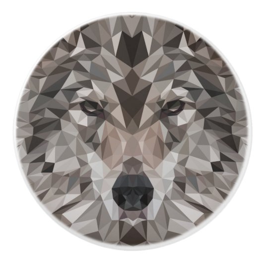 Lone Wolf geometrisch portret Keramische Knop (Voorkant)