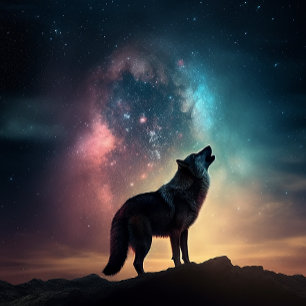 Lone Wolf Howling bij Colorful Nebula Jigzaag Puzz Legpuzzel