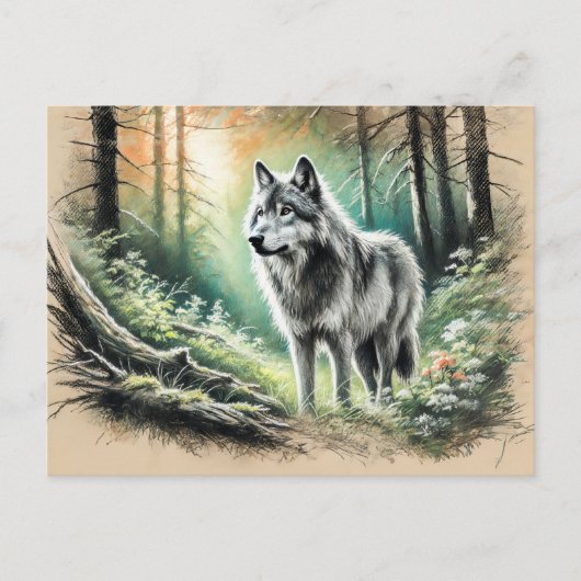 Lone Wolf in Forest with Sunshine Briefkaart (Voorkant)