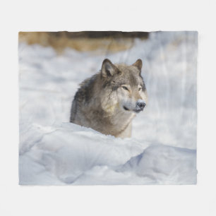 Lone Wolf in Snow Fleece Deken
