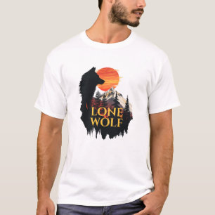 Lone Wolf, Sinaasappel Zonsondergang Silhouet Wolf T-shirt