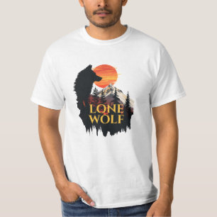 Lone Wolf, Sinaasappel Zonsondergang Silhouet Wolf T-shirt