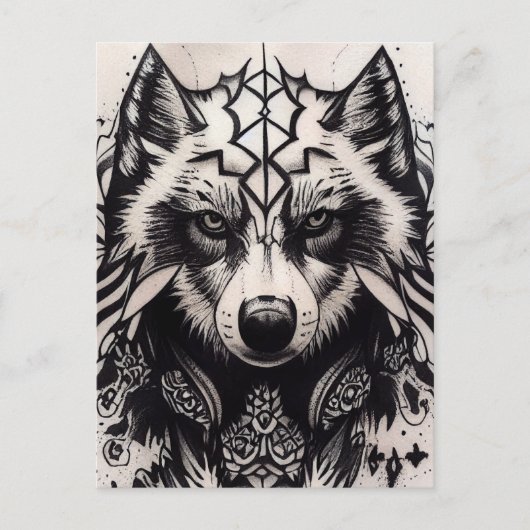 Lone Wolf Tribal Tattoo Wolves Powerwolf Pack Briefkaart (Voorkant)