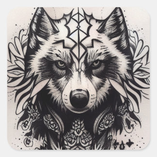 Lone Wolf Tribal Tattoo Wolves Powerwolf Pack Vierkante Sticker