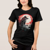 Lone Wolf Under Moon – Red Forest Art Tri-Blend Shirt (Voorkant)