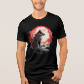 Lone Wolf Under Moon – Red Forest Art Tri-Blend Shirt (Voorkant)