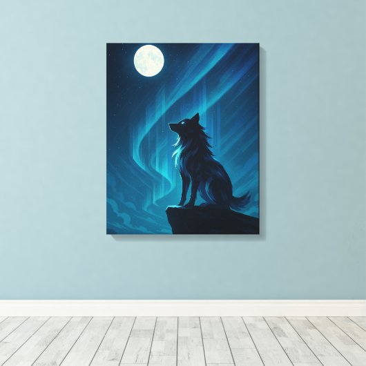 Lone Wolf Wall Art – Moonlight Spirit Canvas Afdruk (Insitu (Houten vloer))