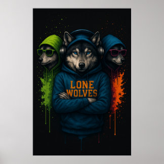 Lone Wolves Hoodie Trio –Cool Wolf Pack Street Art Poster