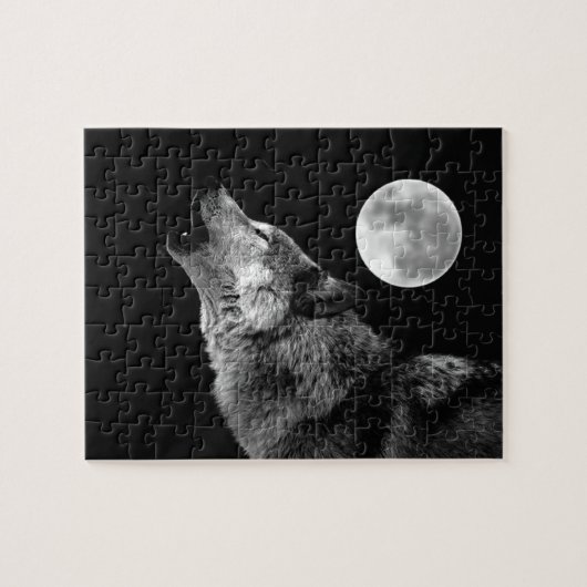 Lonely Grey Wolf en Fullmoon Legpuzzel (Horizontaal)