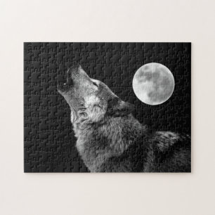 Lonely Grey Wolf en Fullmoon Legpuzzel