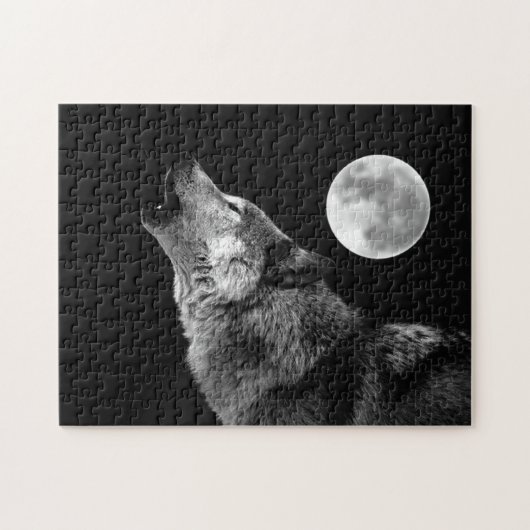Lonely Grey Wolf en Fullmoon Legpuzzel (Horizontaal)